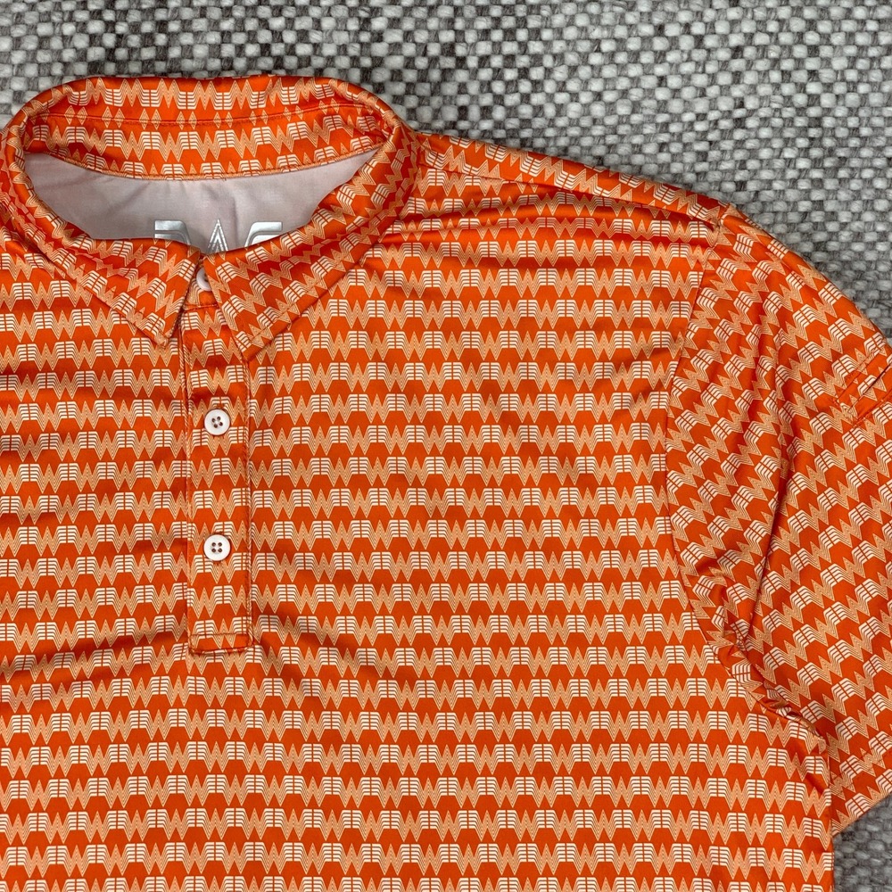 Whataburger Golf Polo Mens Medium Orange Flying W Allover Print Performance Top
